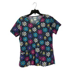 Women's Minions & Flowers Scrub Top
